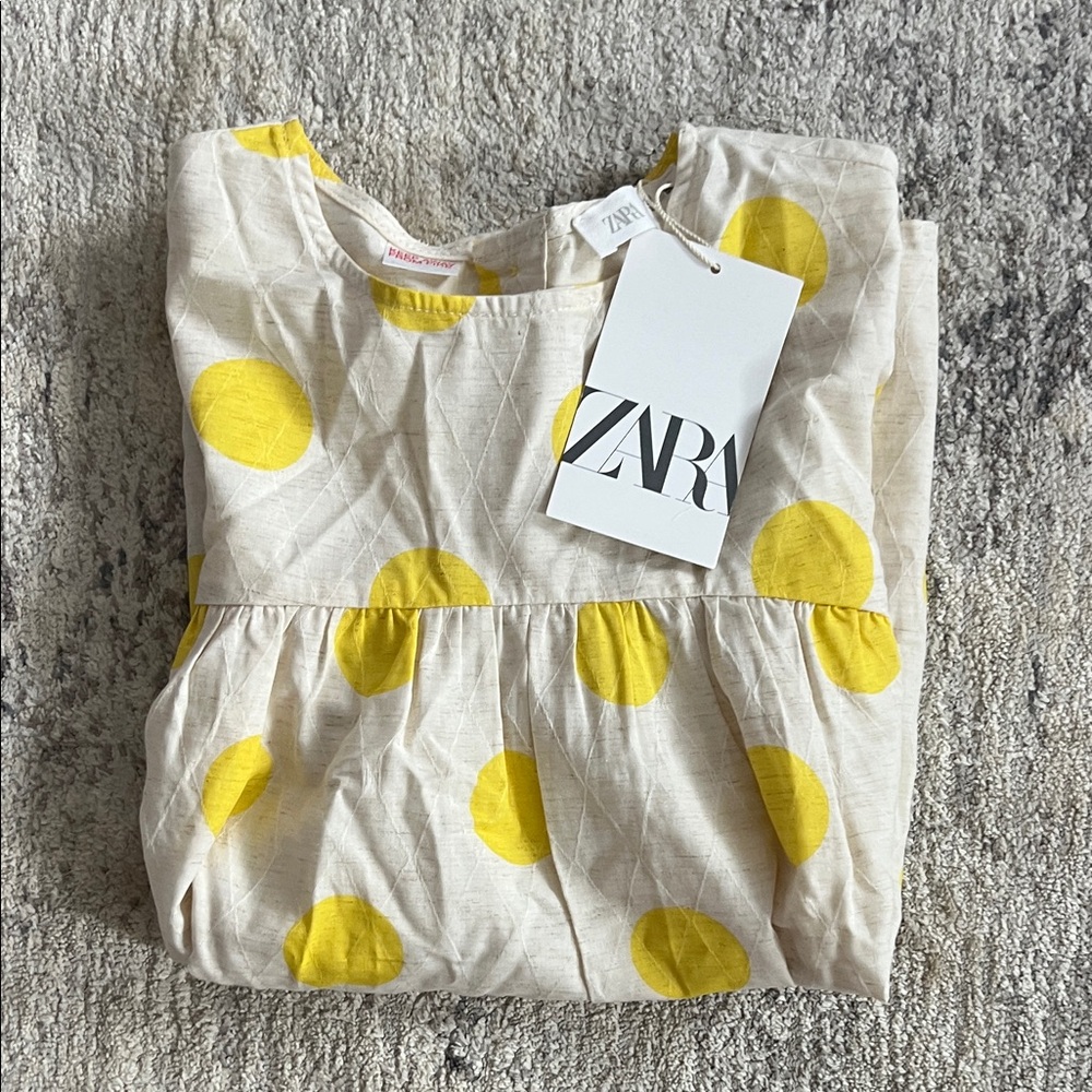 Zara Cream and Yellow Polka Dot Dress NWT - 2/3 years